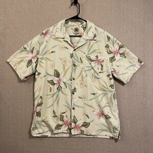 Pusser's West Indies Shirt Men's Medium Yellow Hawiian Silk Short Sleeves